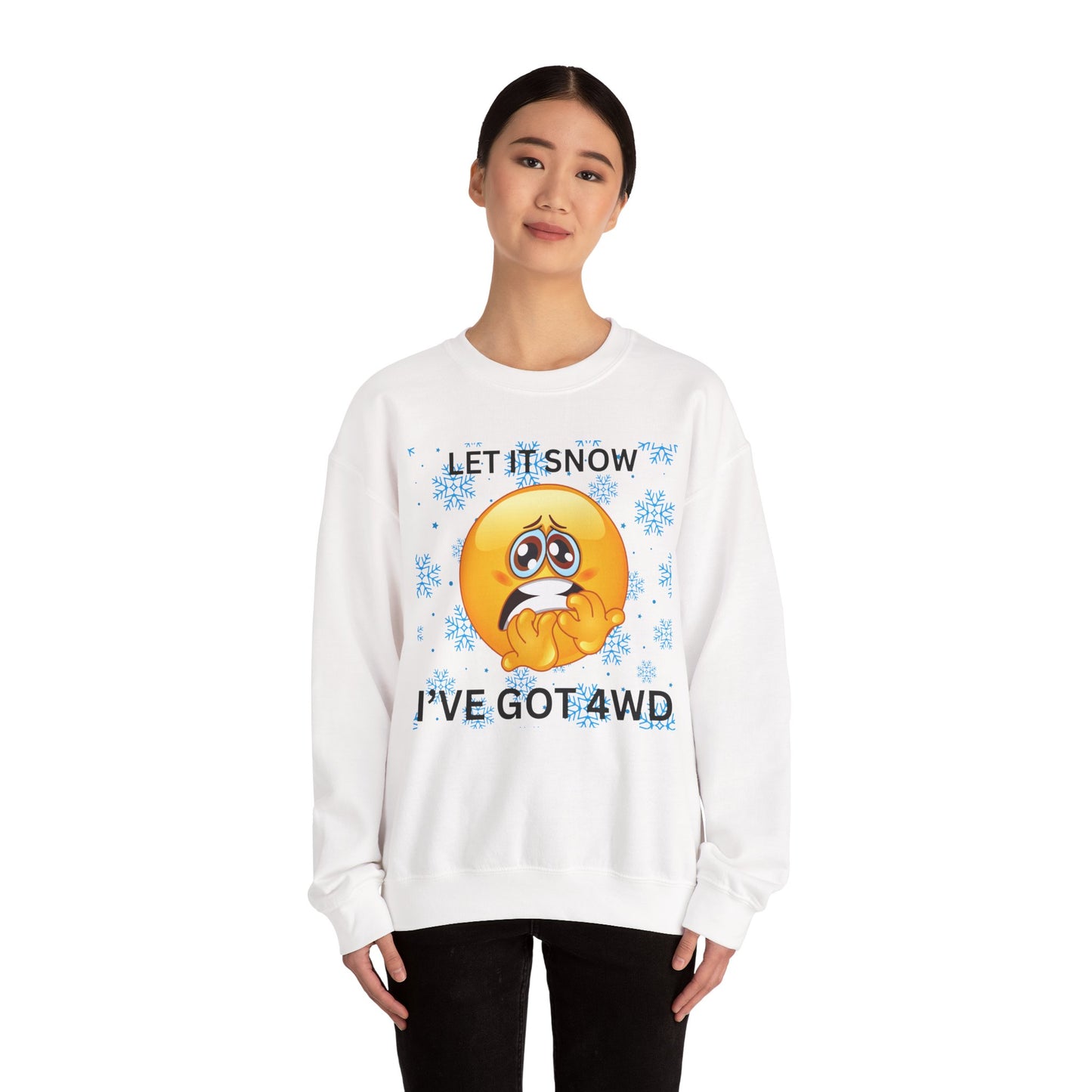 Crewneck Sweatshirt - 'Let It Snow I've Got 4WD' Funny Winter Emoji Design