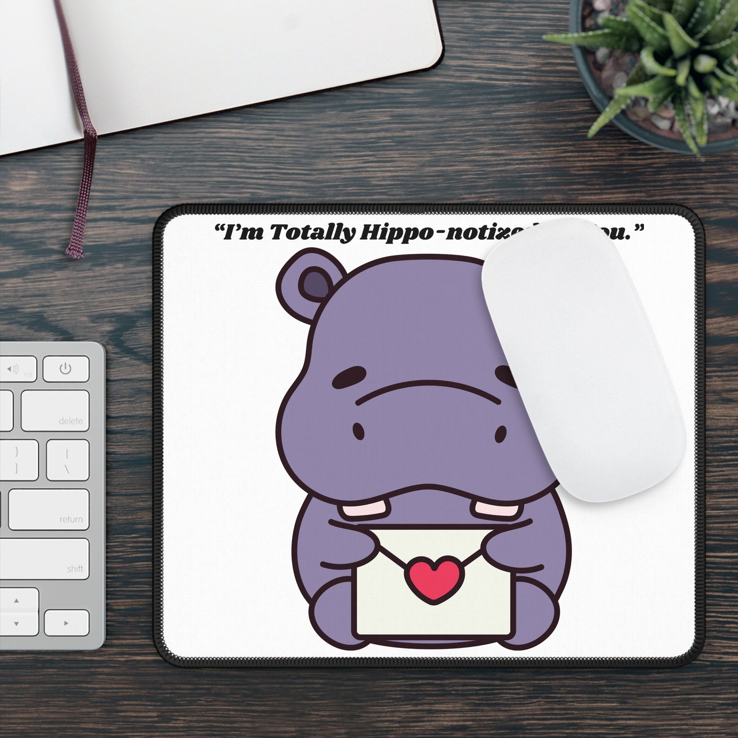 Totally Hippo-notized by You Gaming Mouse Pad | Cute Hippo Valentine Desk Mat