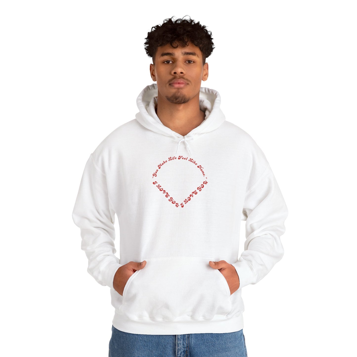 Heart Script Hoodie — Minimal Heart Text Graphic Pullover