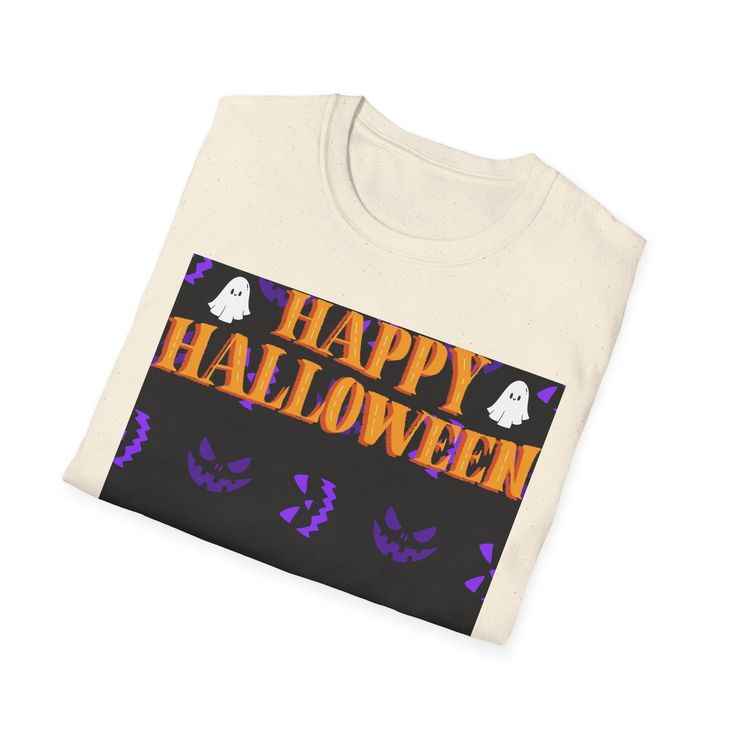 Halloween-Themed Unisex Softstyle T-Shirt, Spooky Fun Shirt, Ghost and Pumpkin Tee, Seasonal Apparel, Festive Gift, Halloween Costume