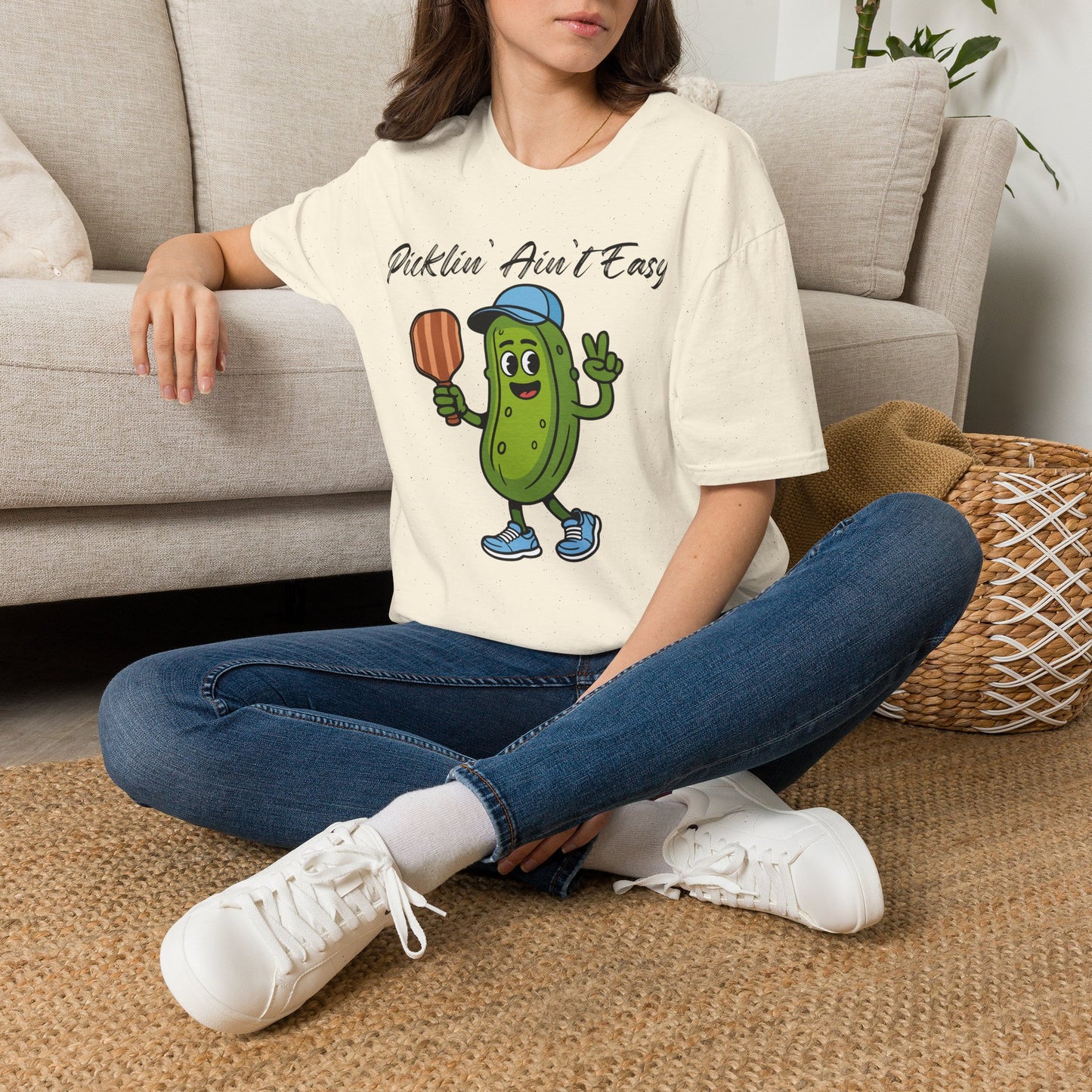 Picklin Ain't Easy Pickle Character T-Shirt | Cartoon Pickle with Paddle