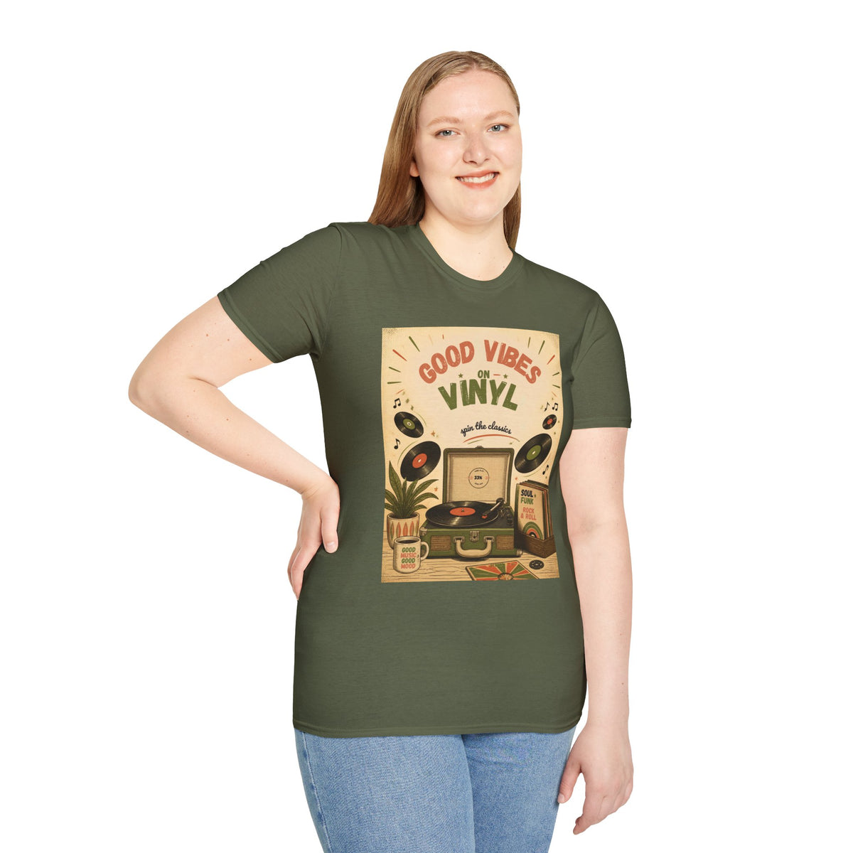 Good Vibes on Vinyl T-Shirt | Retro Record Player Design