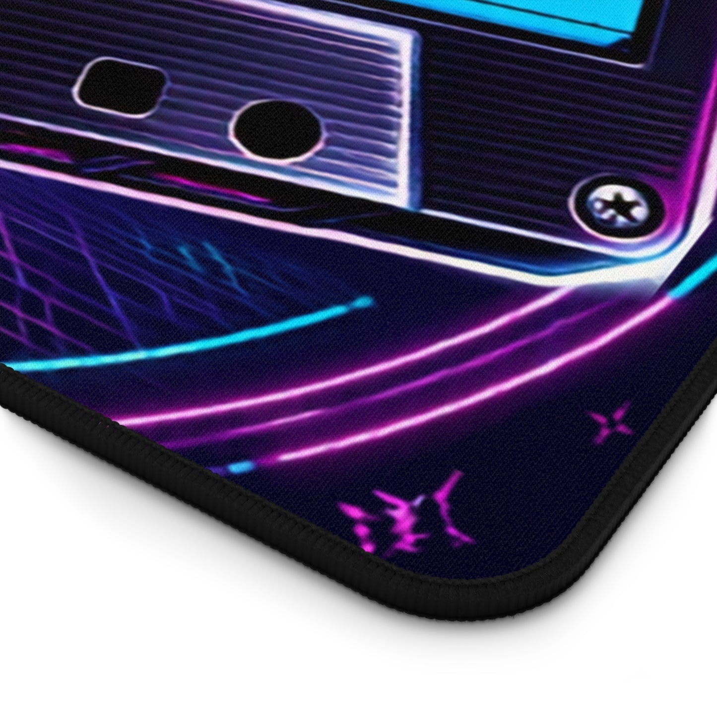 Retro Neon Cassette Tape Desk Mat | 80s Vaporwave Mouse Pad