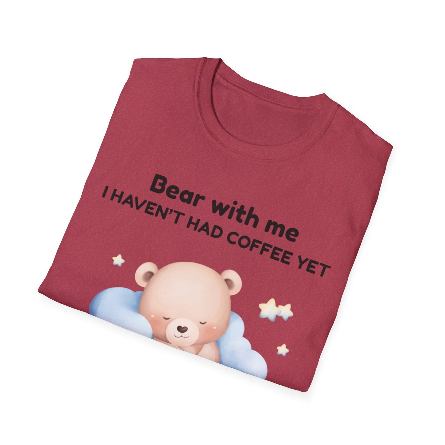 Cute Bear Coffee T-Shirt, Unisex Softstyle Tee, Perfect for Coffee Lovers, Gifts for Moms and Dads, Casual Everyday Wear, Birthday Gift