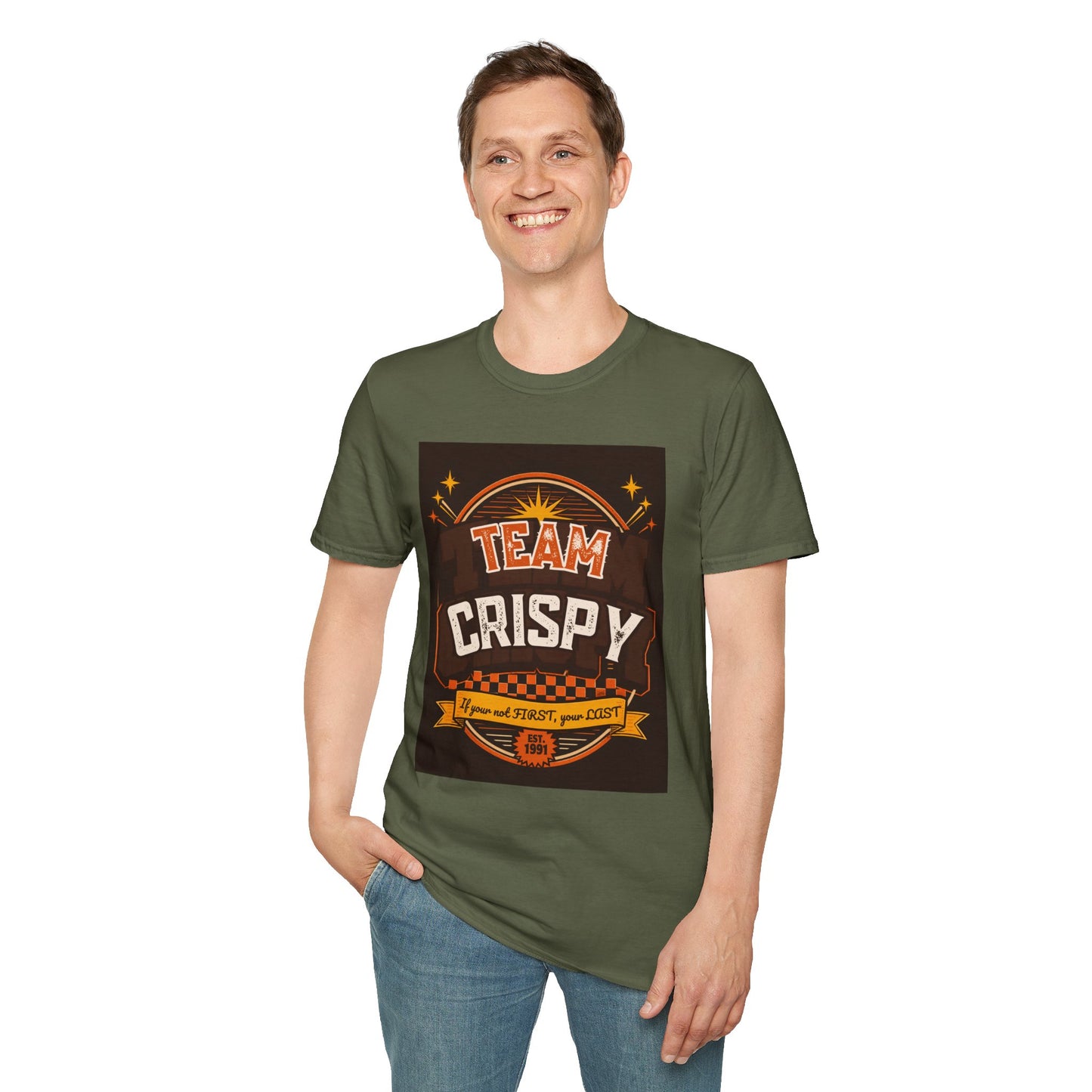 Team Crispy T-Shirt | Retro Badge Snack Lover Tee