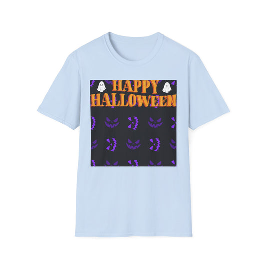 Halloween-Themed Unisex Softstyle T-Shirt, Spooky Fun Shirt, Ghost and Pumpkin Tee, Seasonal Apparel, Festive Gift, Halloween Costume