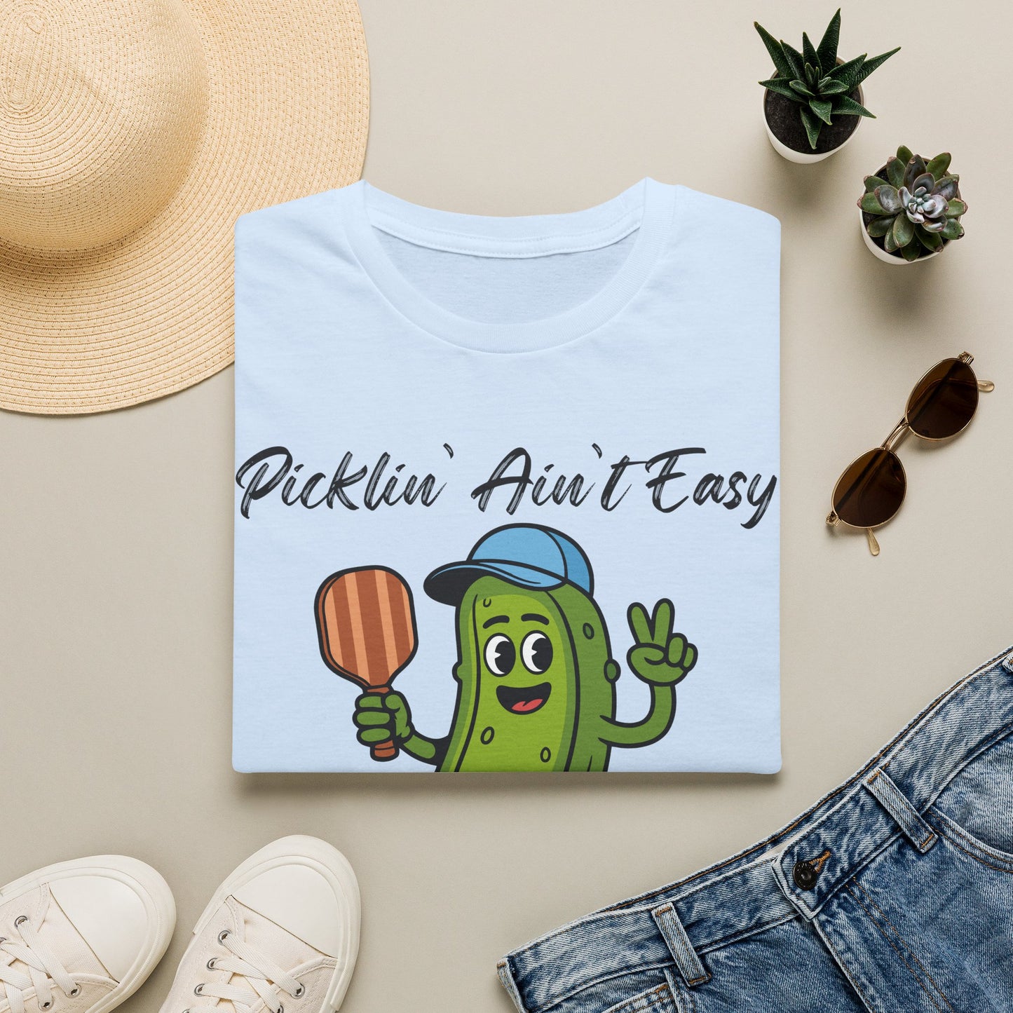 Picklin Ain't Easy Pickle Character T-Shirt | Cartoon Pickle with Paddle