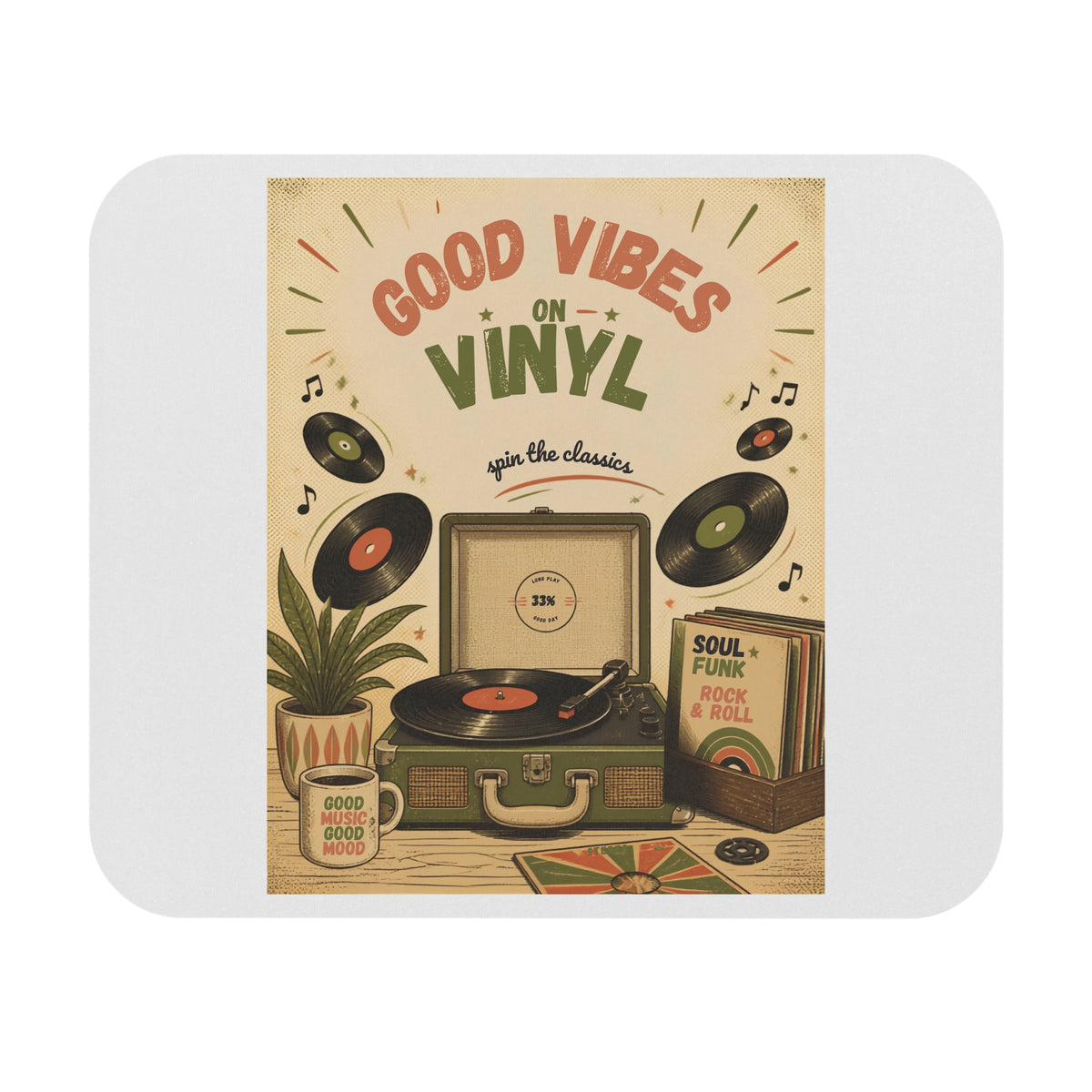Good Vibes on Vinyl Mouse Pad | Retro Record Player Desk Mat