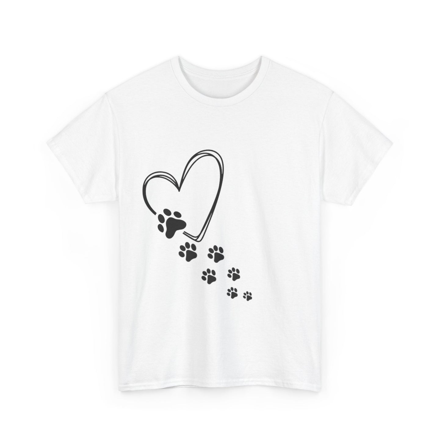 Paw Print Heart Unisex Heavy Cotton Tee, Pet Lover Gift, Animal Adoption Awareness, Dog Mom Shirt, Casual Everyday Wear, Perfect for