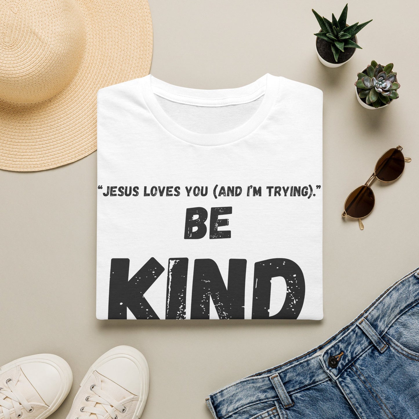 Jesus Loves You (And I'm Trying) Be Kind T Shirt | Christian Faith Message. Great gift for friends.