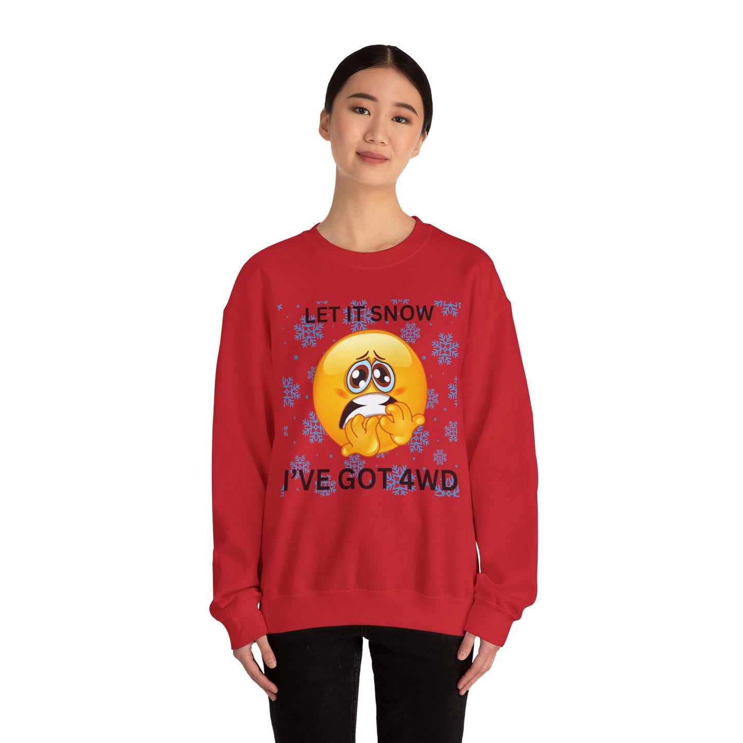 Crewneck Sweatshirt - 'Let It Snow I've Got 4WD' Funny Winter Emoji Design