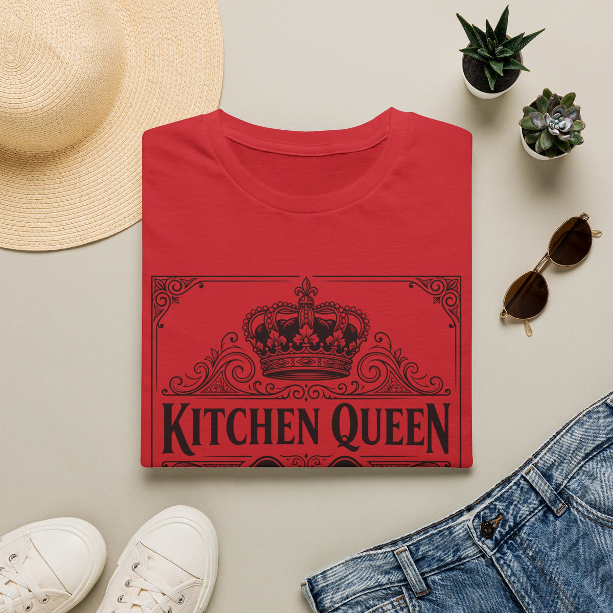 Kitchen Queen T-Shirt | Crown, Spatula, Vintage Scroll Design