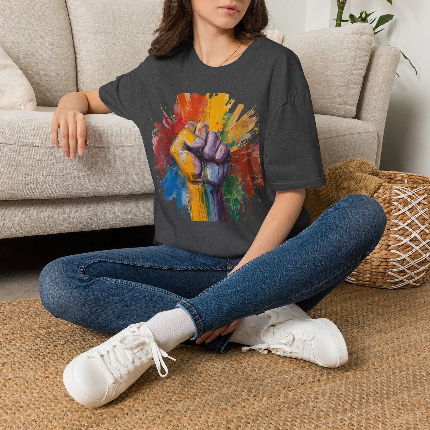 Rainbow Fist Protest Artwork T-Shirt | Pride Solidarity Graphic Tee