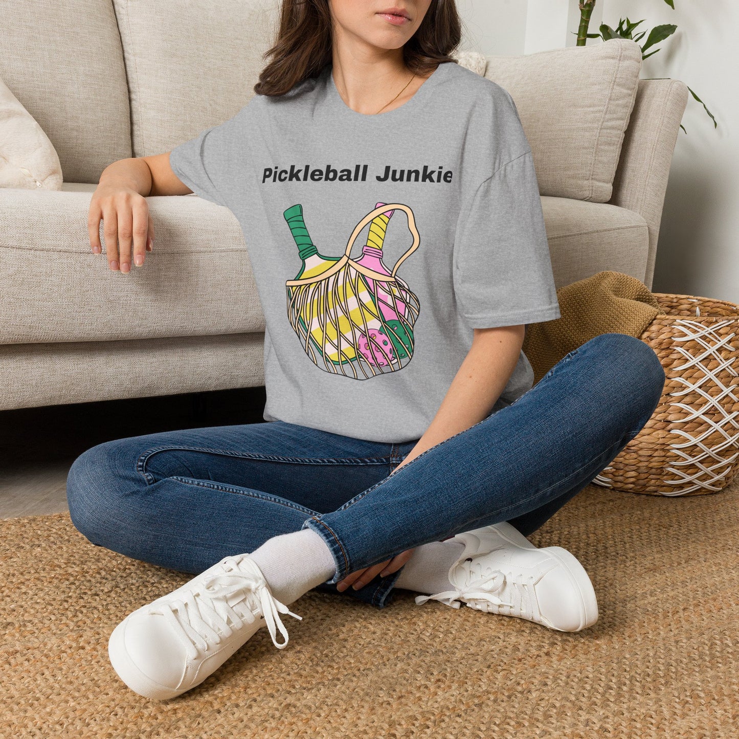 Pickleball Junkie T-Shirt | Colorful Paddle and Ball Illustration