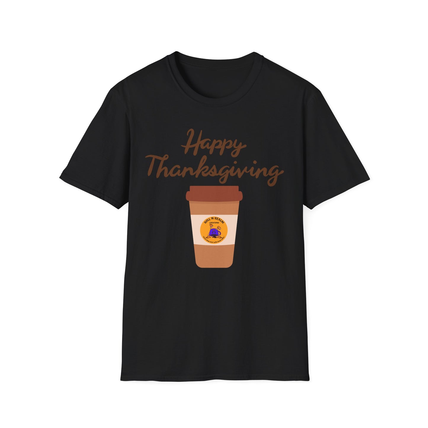 Thanksgiving Coffee T-Shirt - Unisex Softstyle Tee for Fall Celebrations, Autumn Apparel, Holiday Gathering, Family Gatherings, [...]
