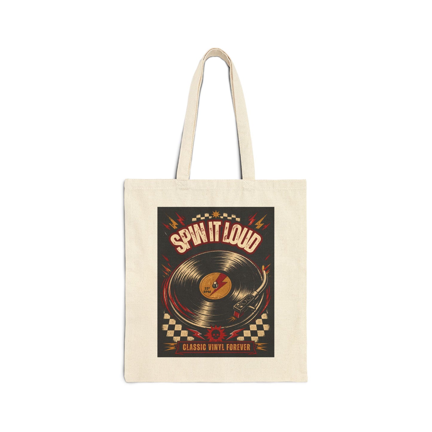 Spin It Loud vinyl record tote bag | Retro music poster design