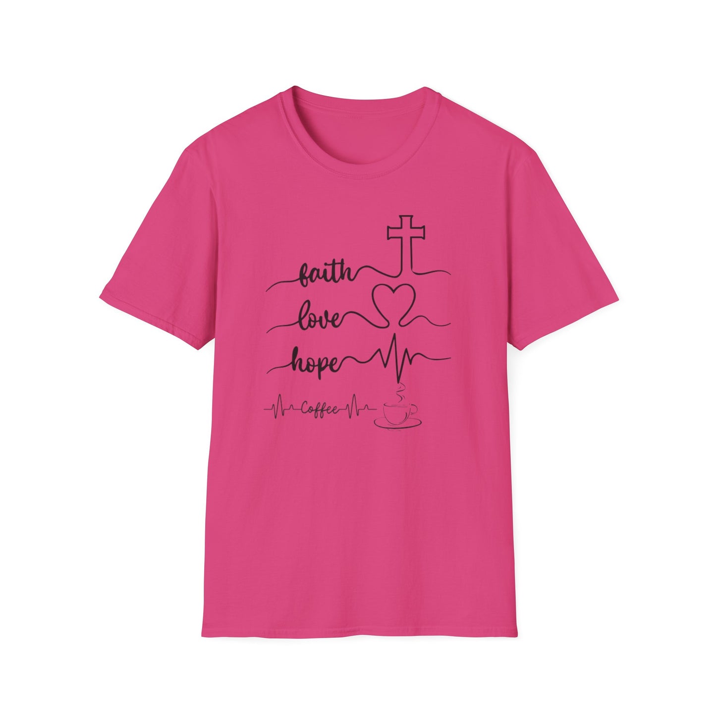 Faith Love Hope Unisex Softstyle T-Shirt, Christian Gifts, Inspirational Tee, Casual Wear, Perfect for Church, Coffee Lovers