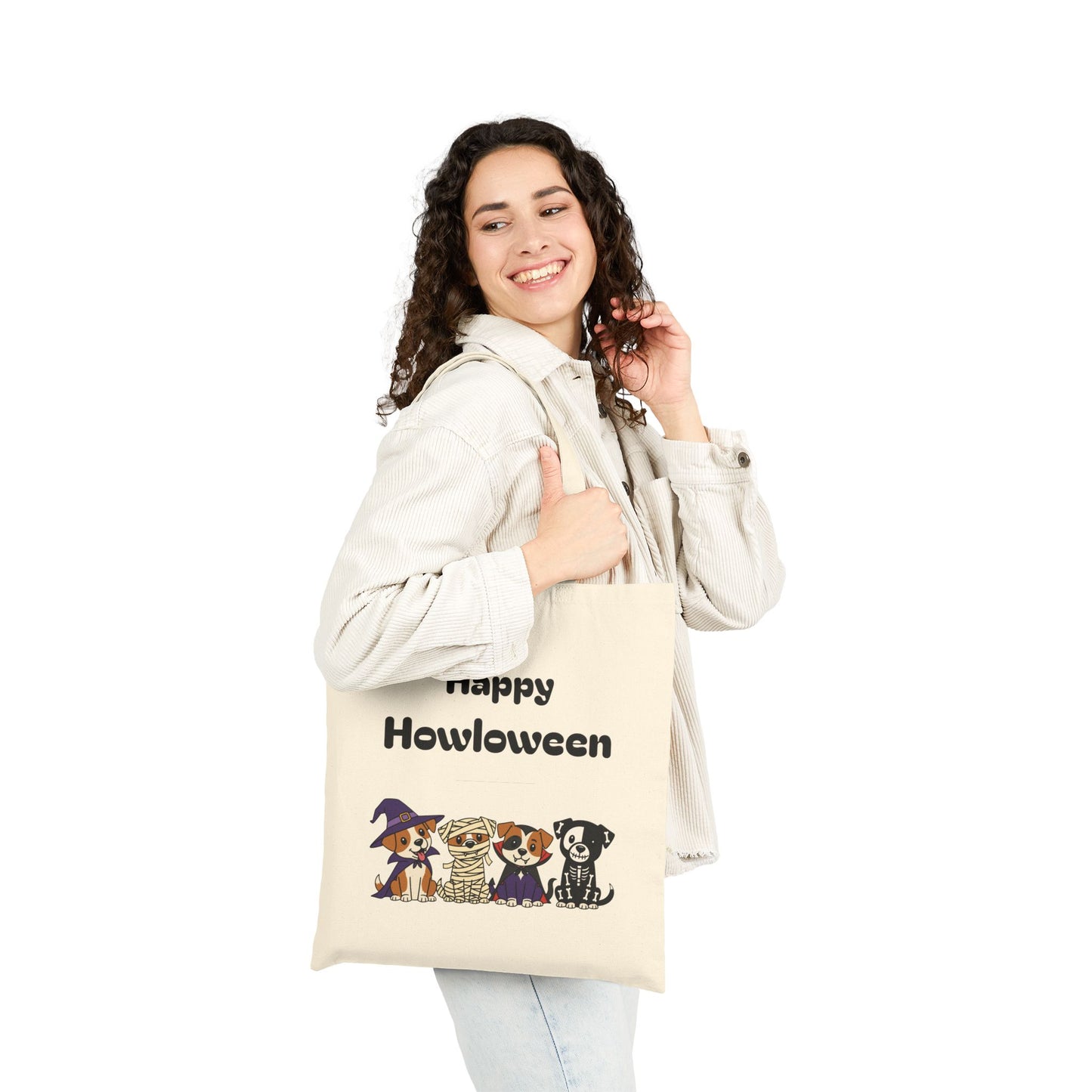 Happy Howloween Cotton Tote Bag, Dog Lovers Gift, Halloween Eco-Friendly Bag, Pet Themed Shopping Tote, Trick or Treat Bag