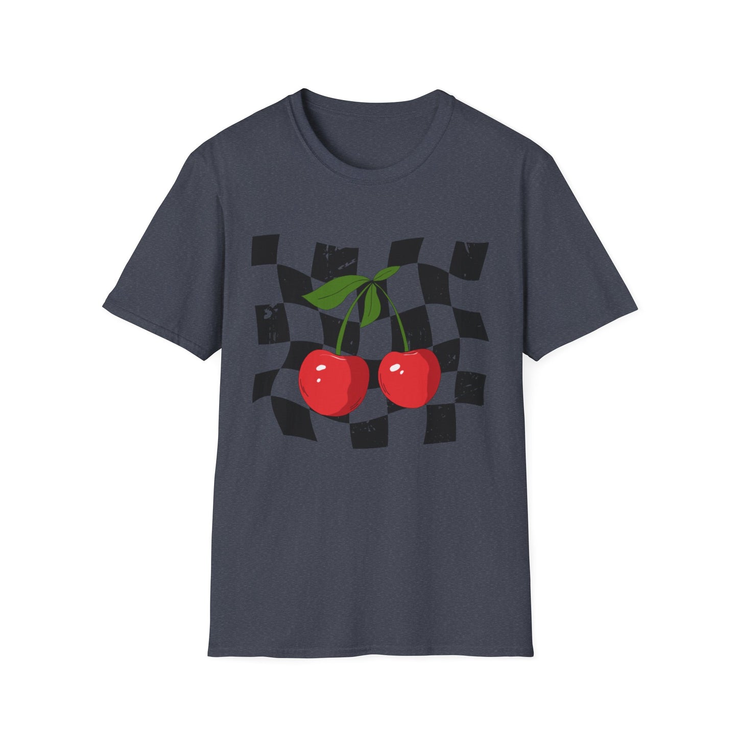 Cherry Checkered Graphic T-Shirt, Vintage Style Tee, Unisex Casual Apparel, Gifts for Car Lovers, Summer Streetwear