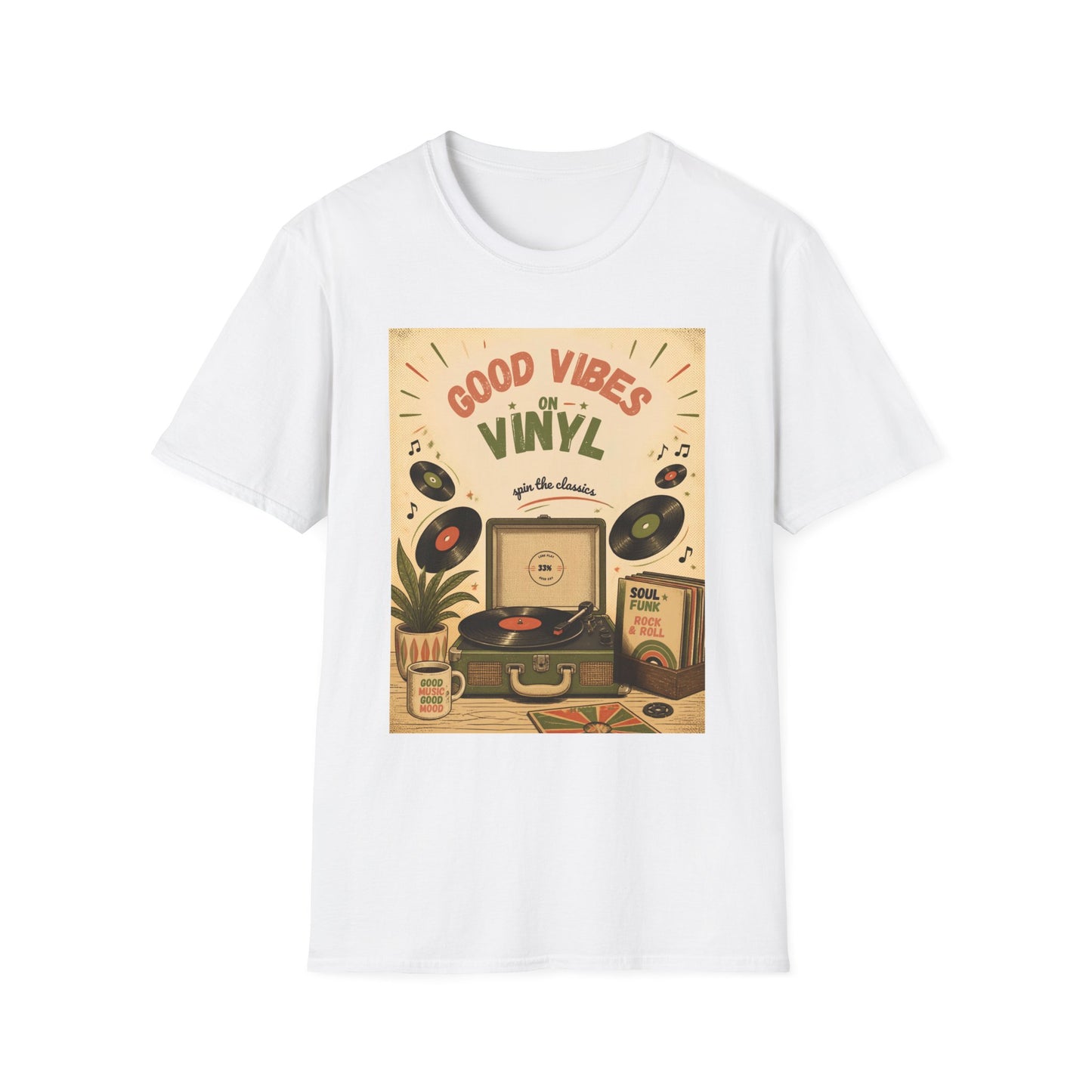 Good Vibes on Vinyl T-Shirt | Retro Record Player Design