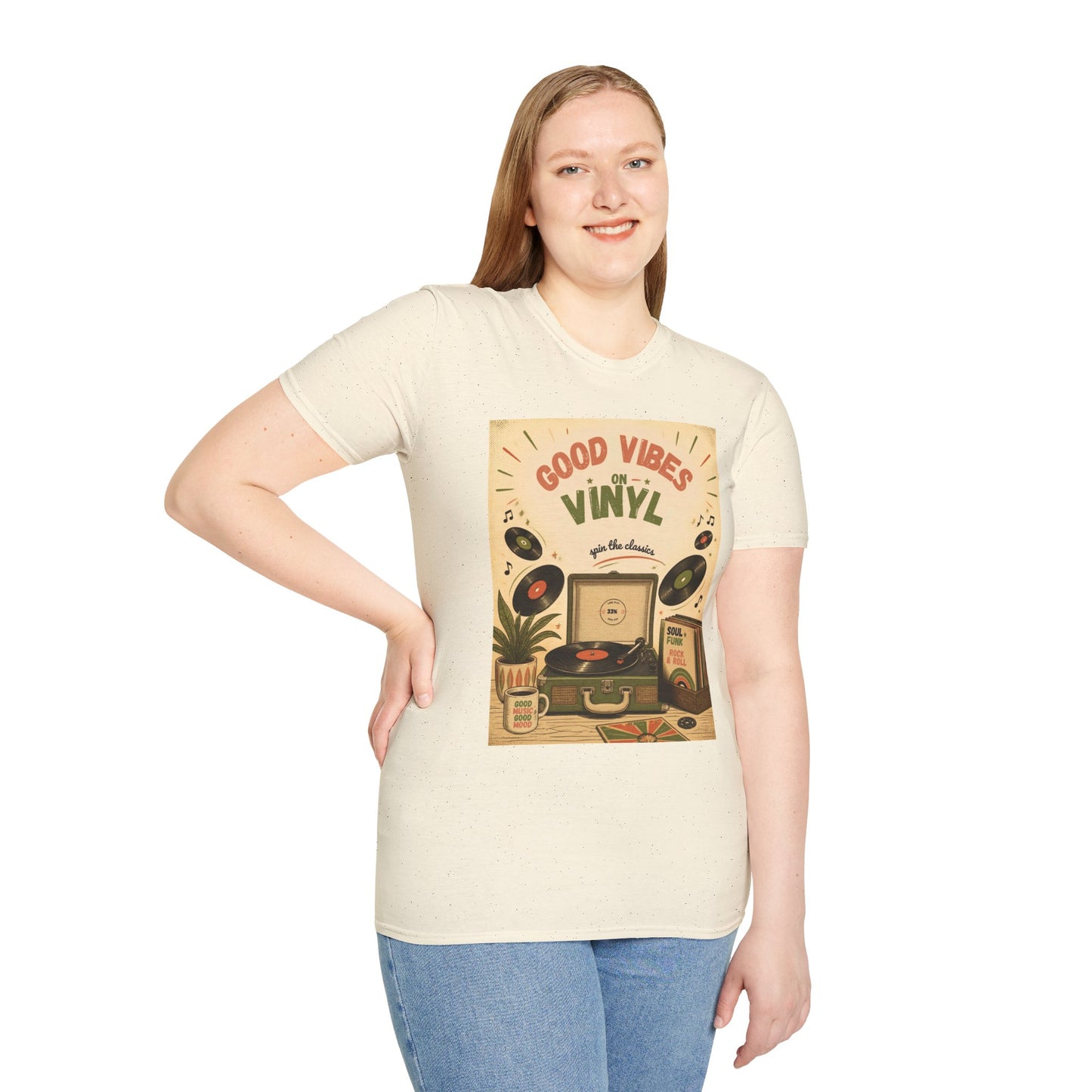 Good Vibes on Vinyl T-Shirt | Retro Record Player Design