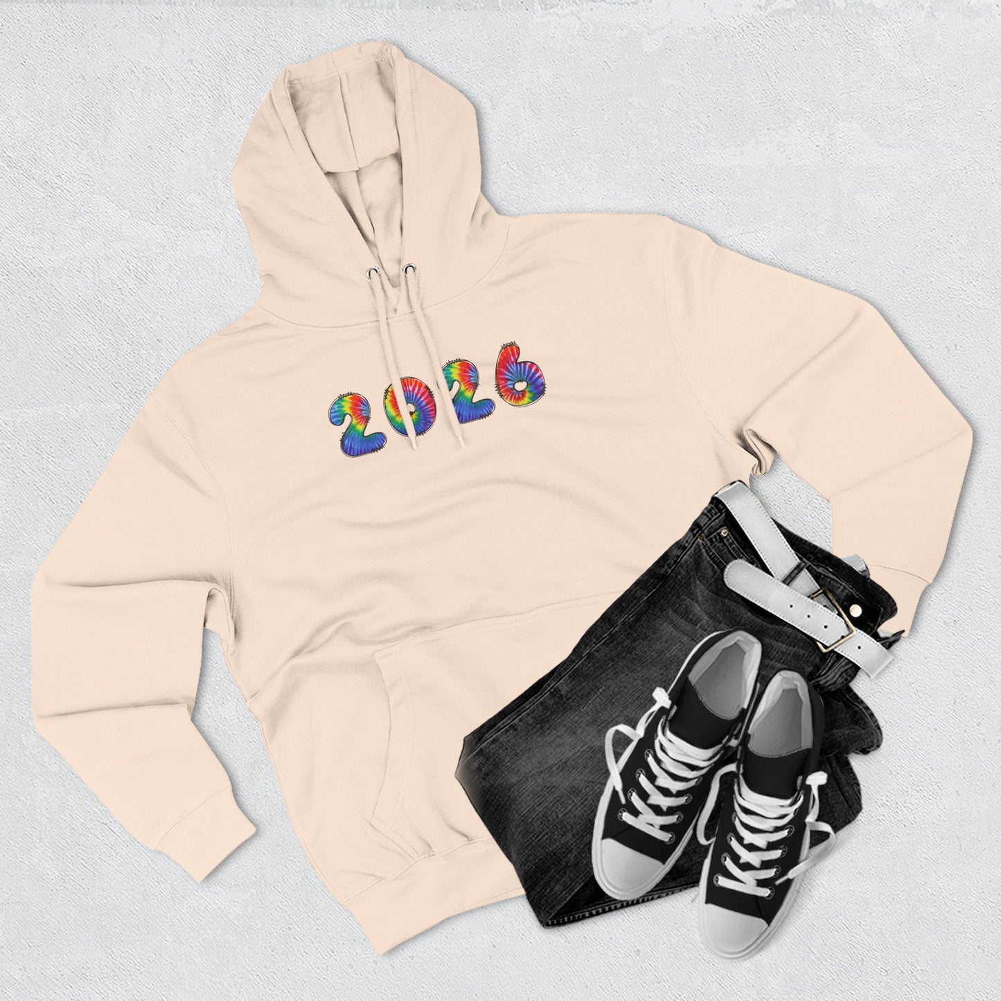 2026 Colorful Tie Dye Numbers Hoodie | New Year Retro Rainbow Design