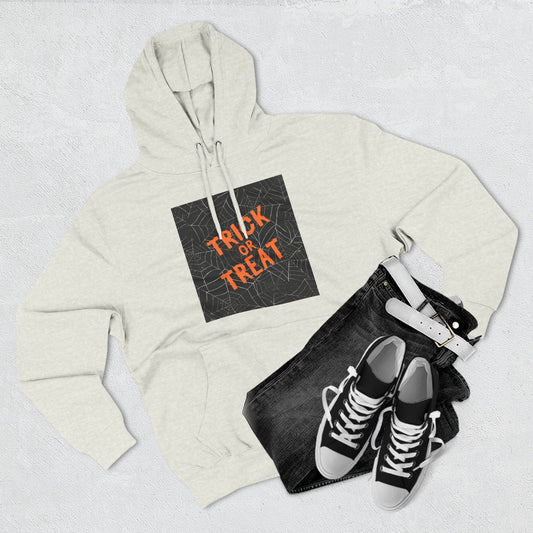 Halloween Trick or Treat Fleece Hoodie, Cozy Fall Apparel, Perfect for Costume Parties, Autumn Chill, Ghostly Gatherings, Comfortable Gift