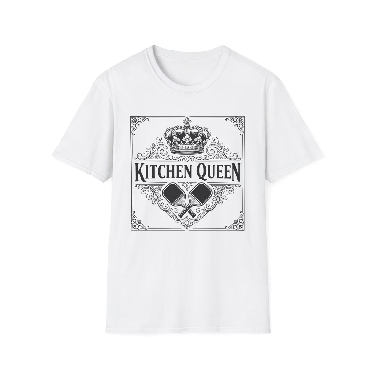 Kitchen Queen T-Shirt | Crown, Spatula, Vintage Scroll Design