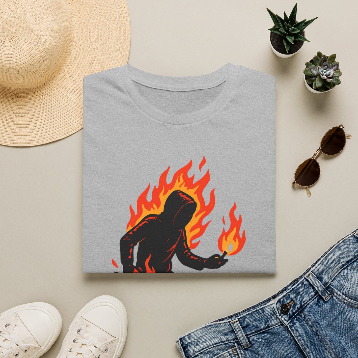 Flaming Sasquatch Illustration T-Shirt | Fire Bigfoot Graphic Tee