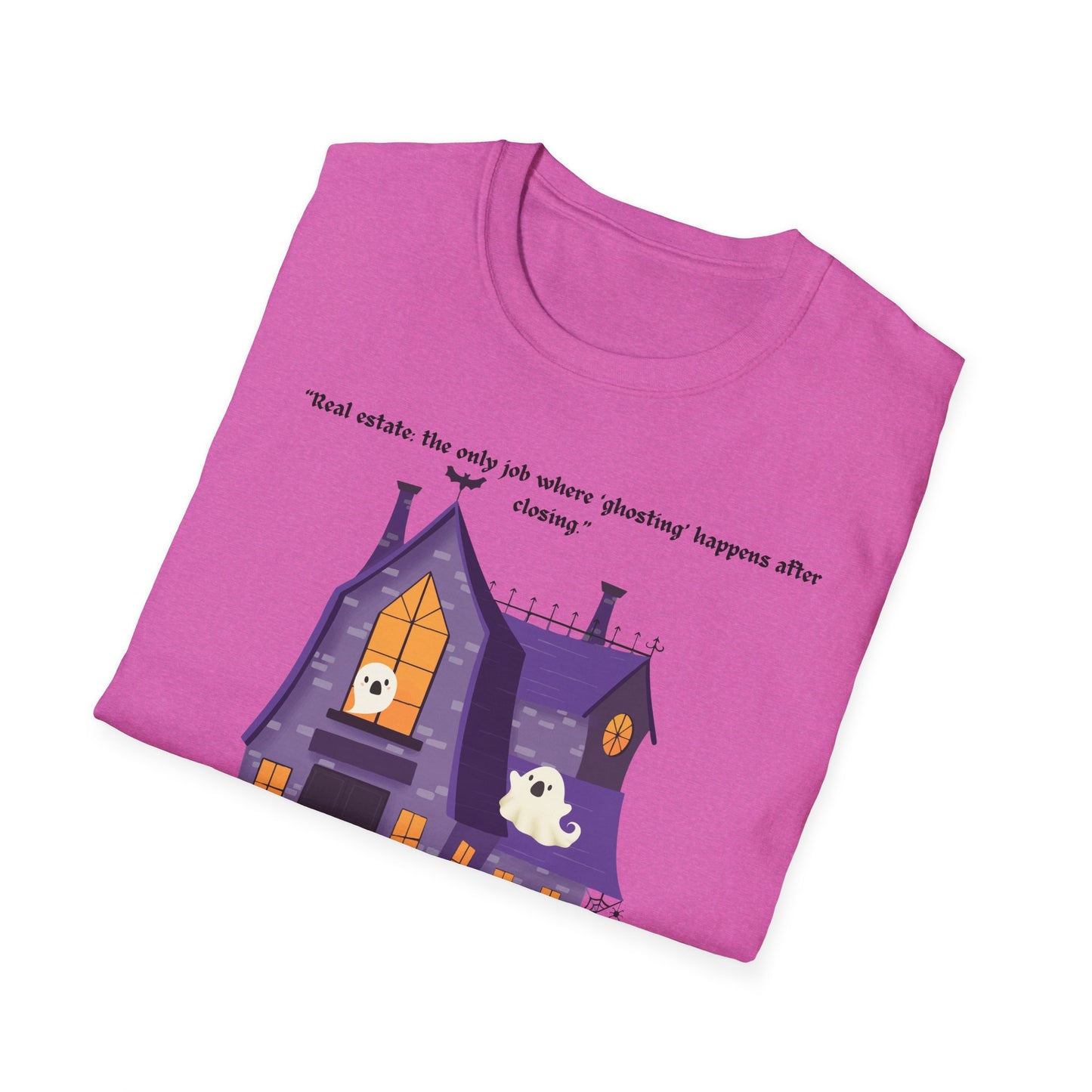 REAL ESTATE Halloween Haunted House T-Shirt, Unisex Softstyle Tee, Spooky Shirt, Fall Festivities, Trick or Treat Apparel