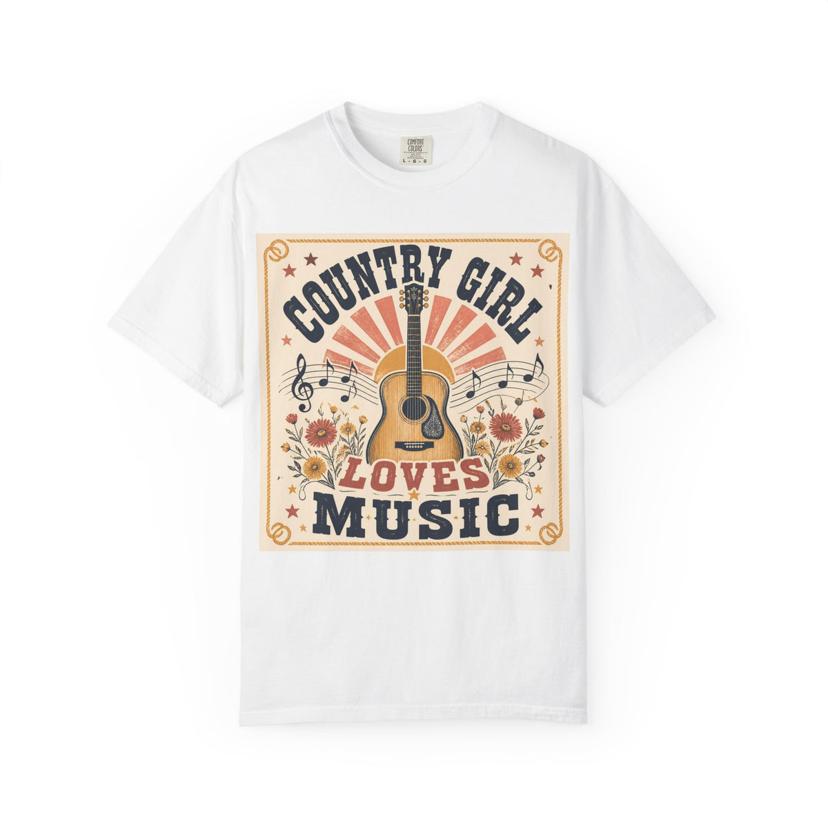 Country Girl Loves Music T-shirt | Acoustic Guitar Floral Vintage Design