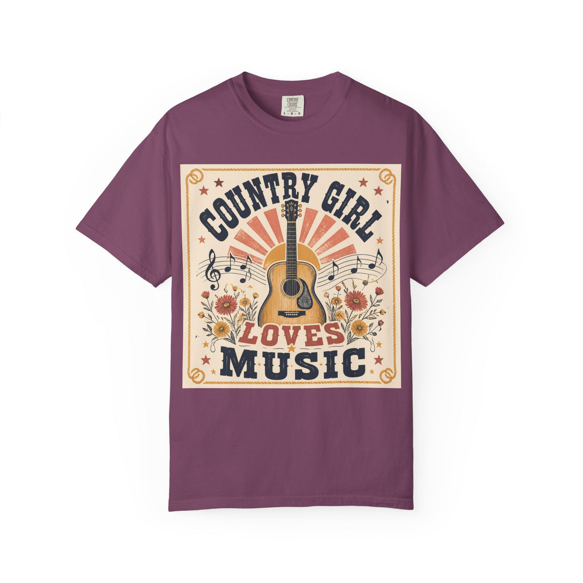 Country Girl Loves Music T-shirt | Acoustic Guitar Floral Vintage Design
