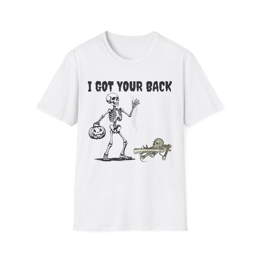 Skeleton I Got Your Back T-Shirt | Unisex Softstyle Tee for Halloween, Casual Wear, Funny Gift, Costume Party, Skeleton Theme
