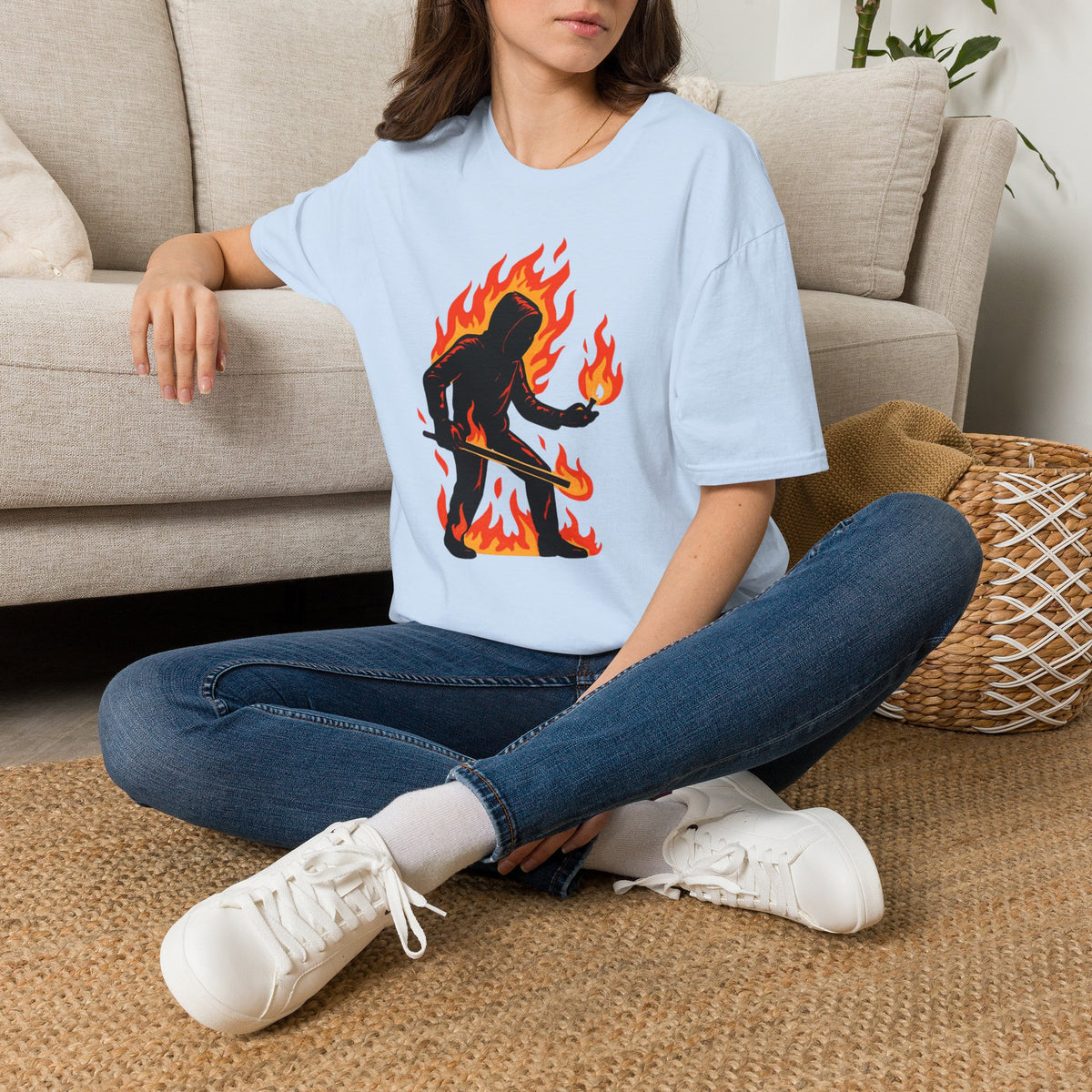 Flaming Sasquatch Illustration T-Shirt | Fire Bigfoot Graphic Tee