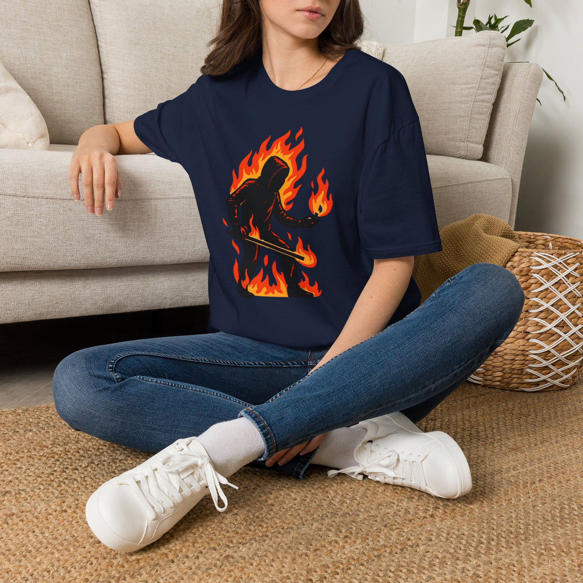 Flaming Sasquatch Illustration T-Shirt | Fire Bigfoot Graphic Tee