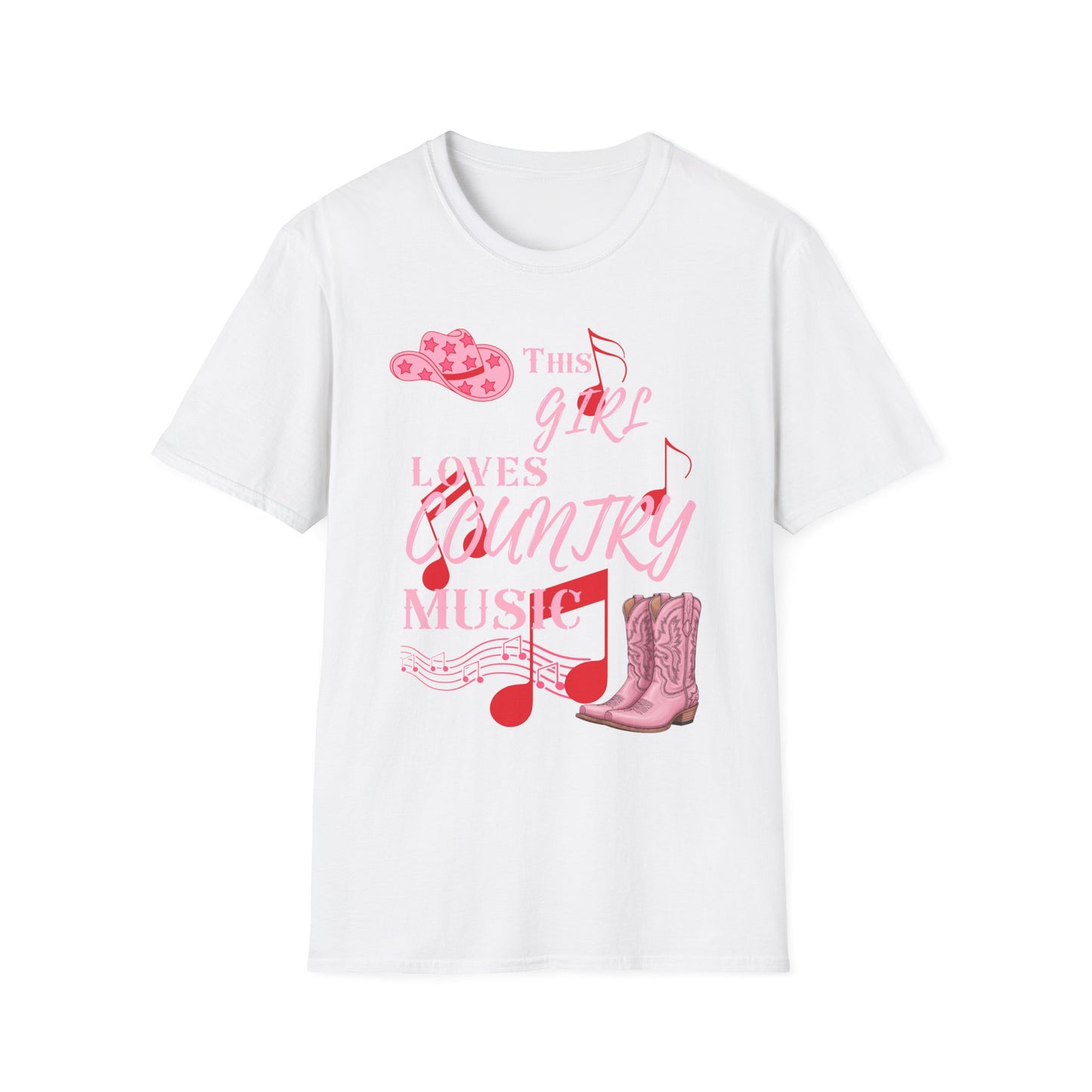 This Girl Loves Country Music T-Shirt | Pink Cowboy Hat Boots Musical Notes