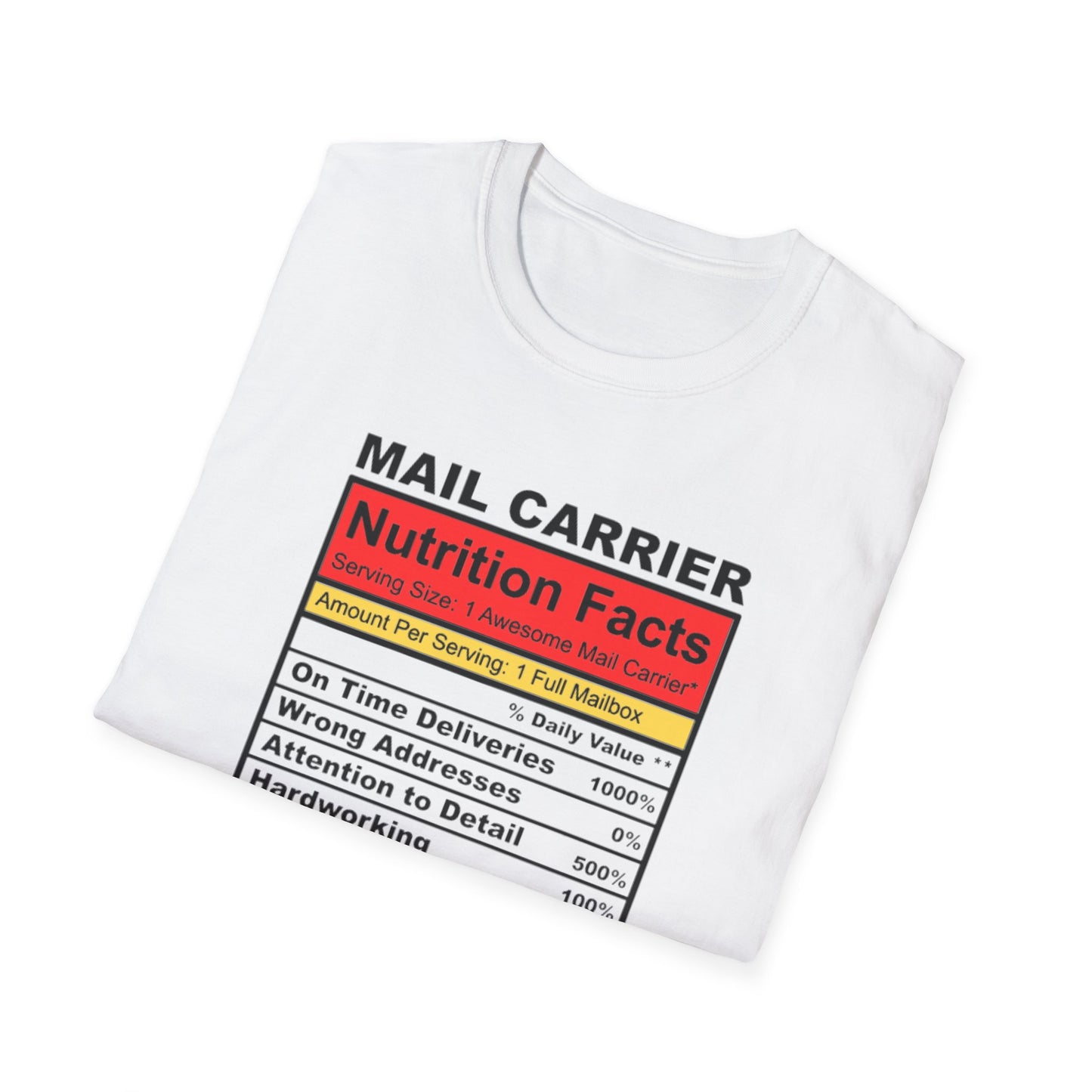 Mail Carrier Nutrition Facts Unisex Softstyle T-Shirt, Funny Gift for Postal Workers, Delivery Staff Tee, Unique Graphic Tee, Casual Wear
