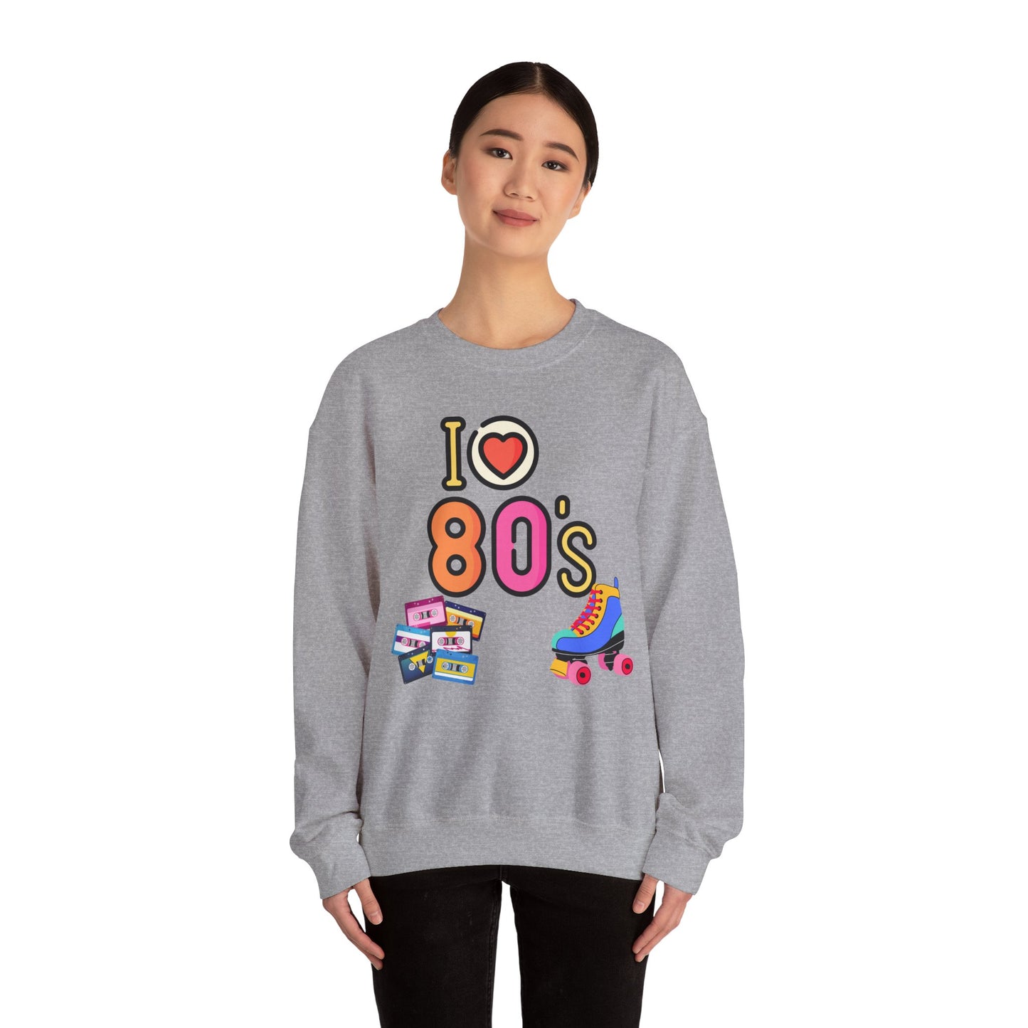 I Heart 80's Roller Skate Sweatshirt | Retro Tape Cassette 80s