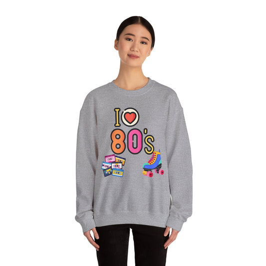 I Heart 80's Roller Skate Sweatshirt | Retro Tape Cassette 80s