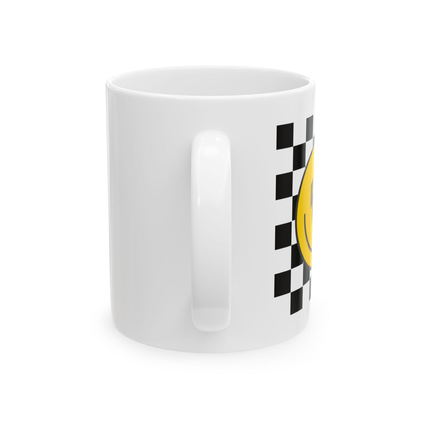 Bright Checkered Smile Ceramic Mug - Perfect for Coffee Lovers, Gifts for Friends, Home Decor, Fun Kitchenware, Happy Vibes
