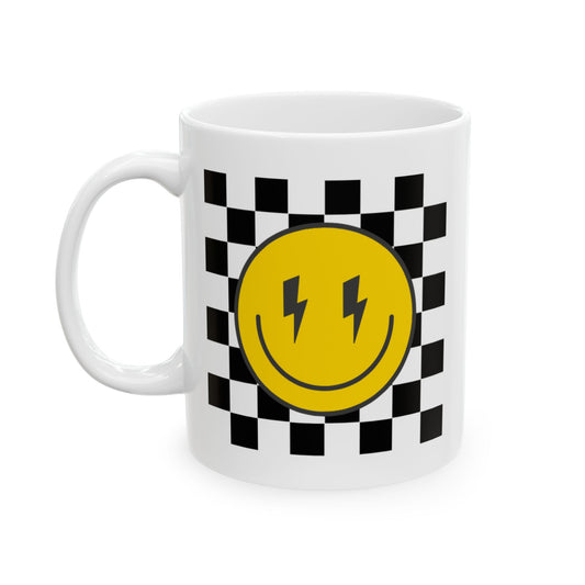 Bright Checkered Smile Ceramic Mug - Perfect for Coffee Lovers, Gifts for Friends, Home Decor, Fun Kitchenware, Happy Vibes