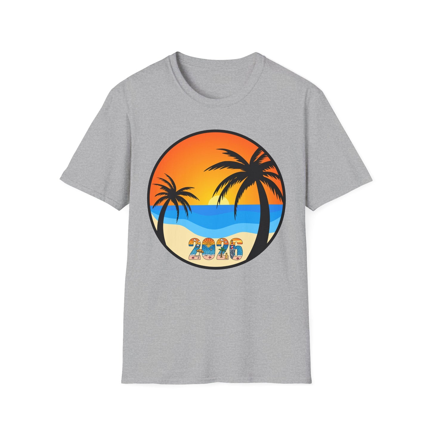 Sunset Palm Beach 2026 T-Shirt | Retro Tropical Circle Design