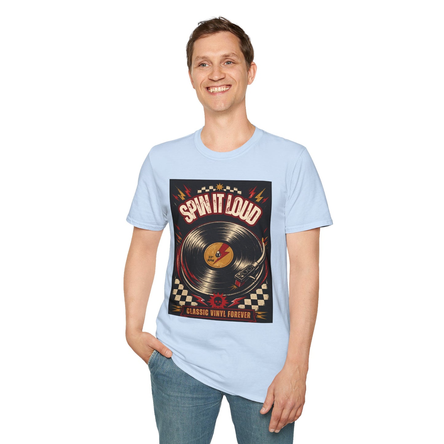 Spin It Loud Vinyl Record T-Shirt | Retro Music Graphic Tee