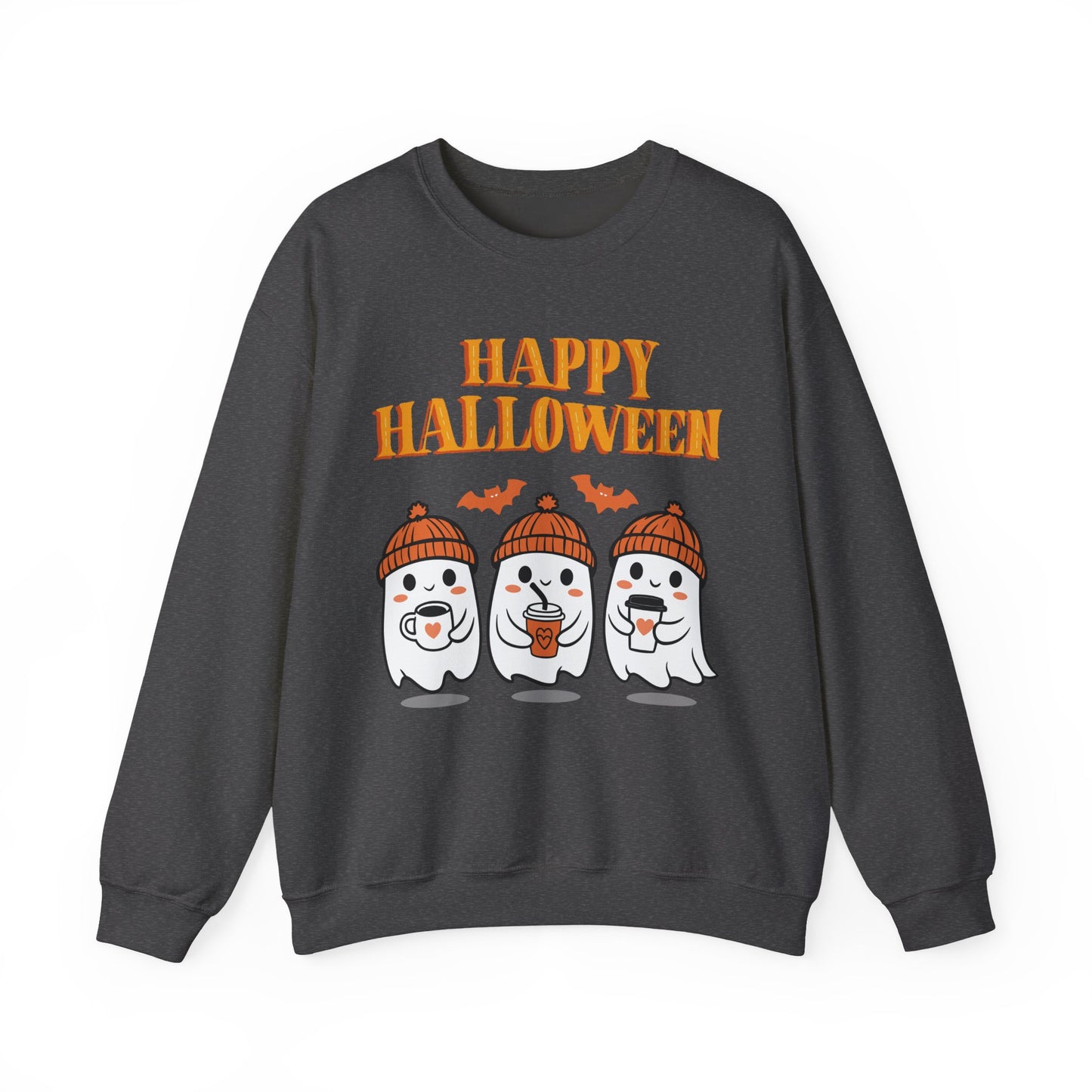 Happy Halloween Ghosts Crewneck Sweatshirt, Cozy Fall Apparel, Unisex Halloween Sweatshirt, Spooky Season Gift, Cute Pumpkin Design