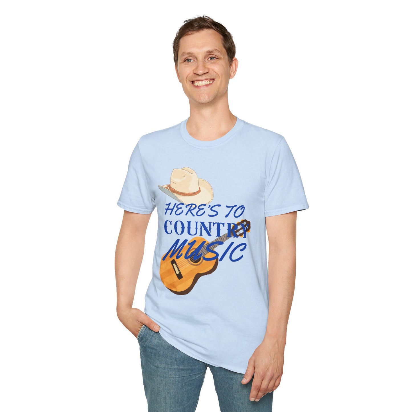 Heres to Country Music TShirt  Cowboy Hat & Guitar Design