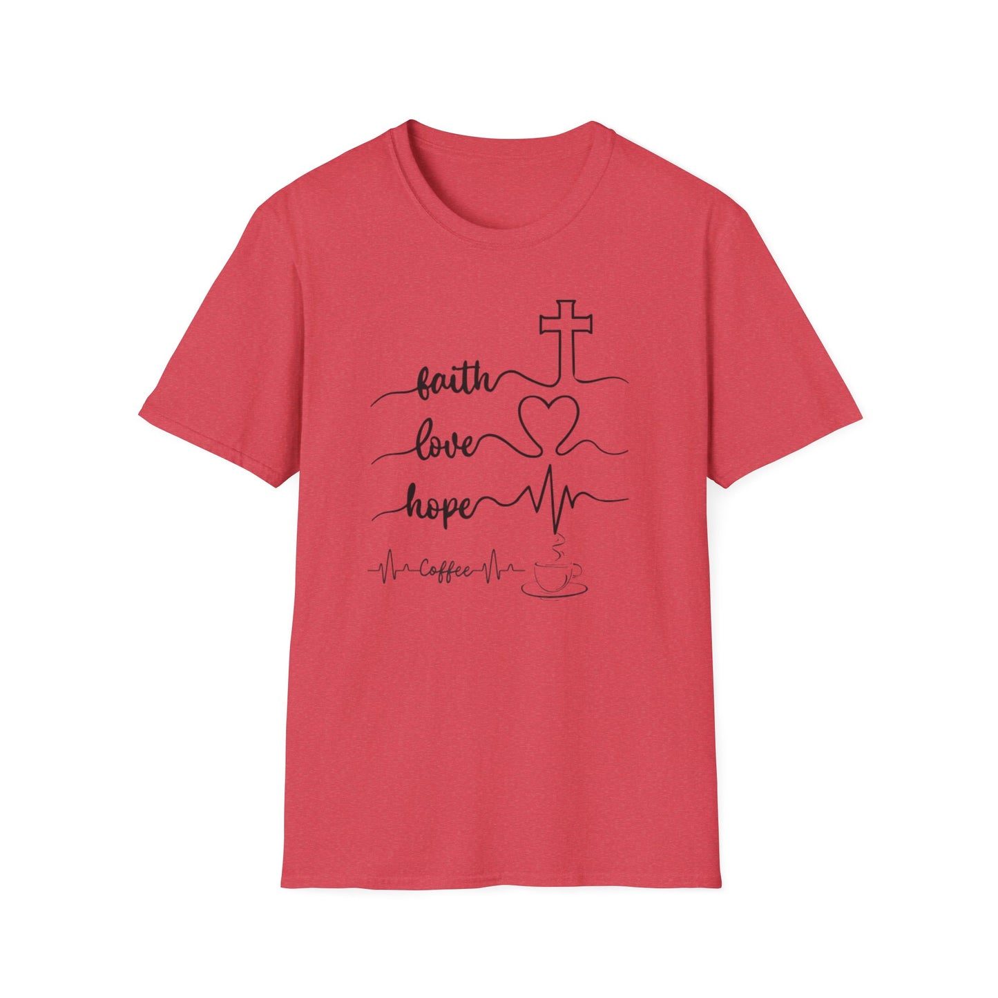 Faith Love Hope Unisex Softstyle T-Shirt, Christian Gifts, Inspirational Tee, Casual Wear, Perfect for Church, Coffee Lovers