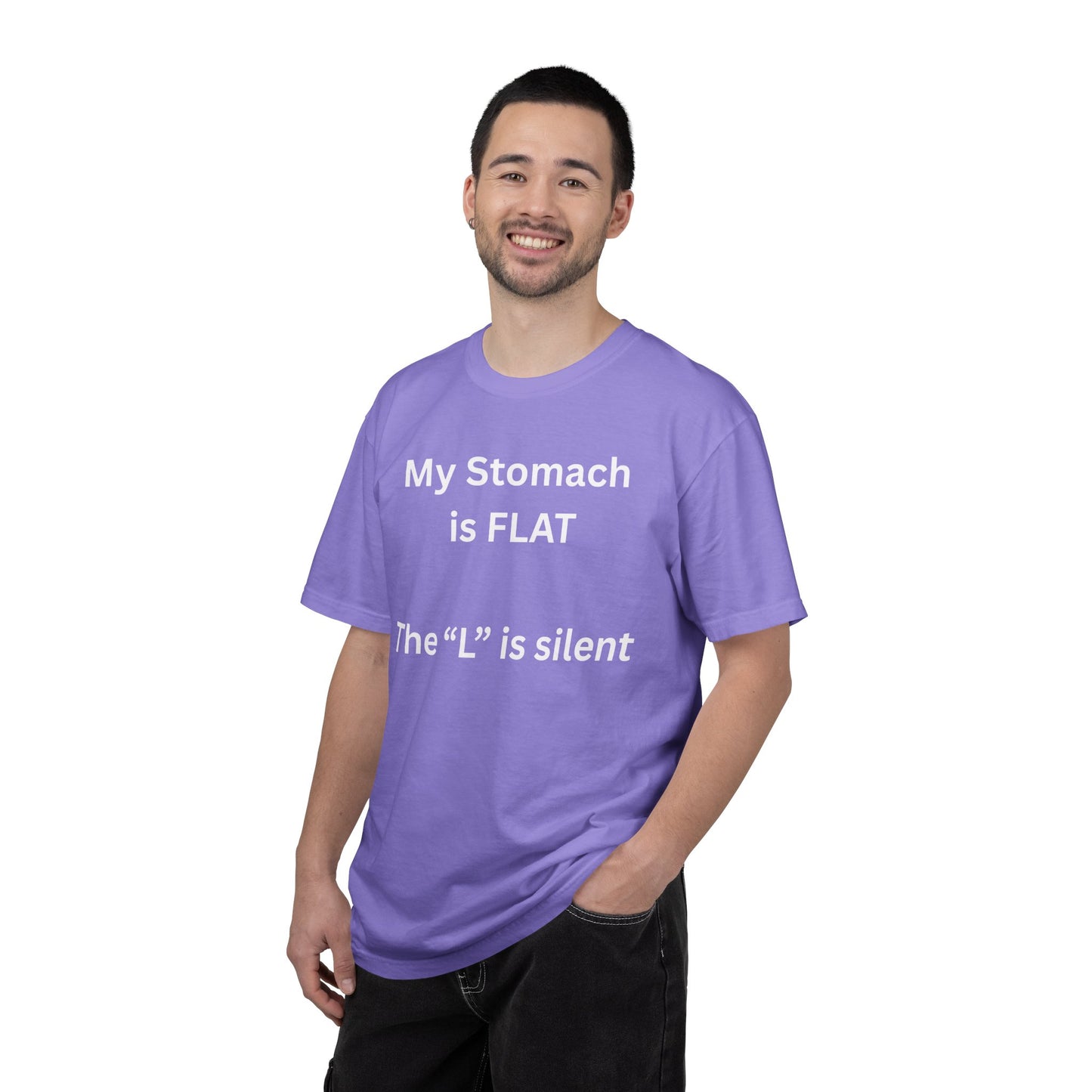 My Stomach is FLAT The "L" is silent T-shirt | Funny Text Tee