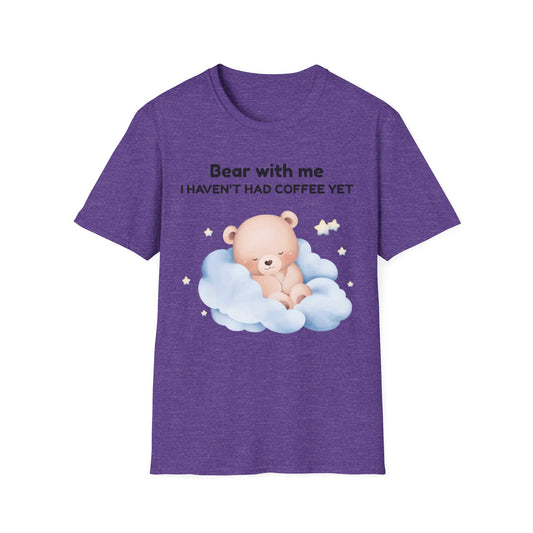 Cute Bear Coffee T-Shirt, Unisex Softstyle Tee, Perfect for Coffee Lovers, Gifts for Moms and Dads, Casual Everyday Wear, Birthday Gift