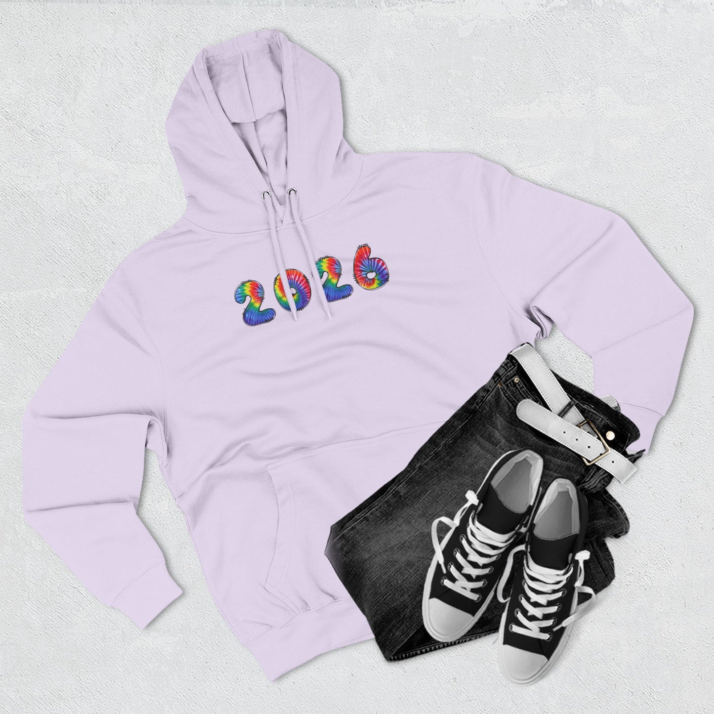 2026 Colorful Tie Dye Numbers Hoodie | New Year Retro Rainbow Design