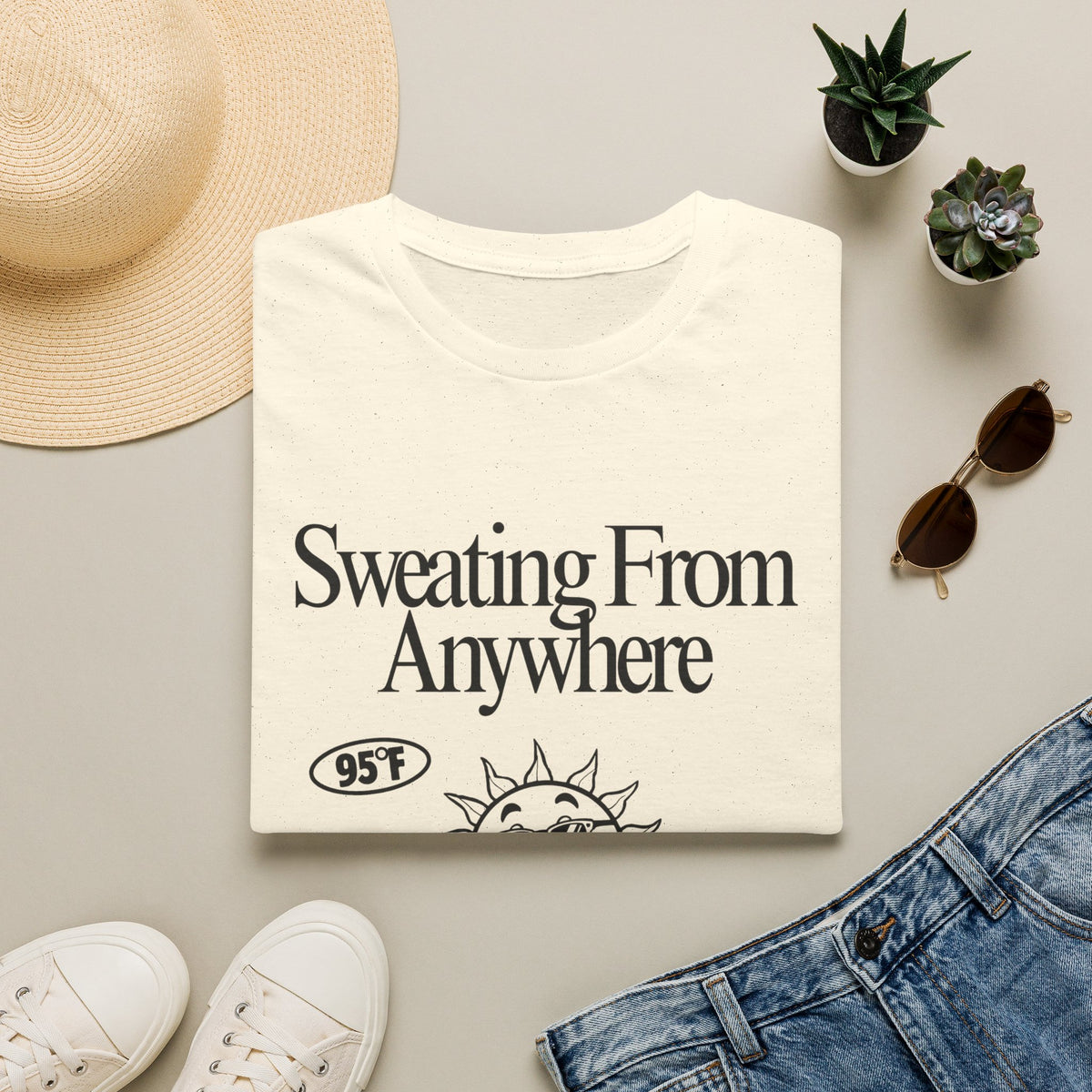 Sweating From Anywhere T-Shirt | Retro Sun Graphic 95F